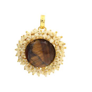 Pearl Pendant Gold Plated with Tiger Eye - Classic Elegance and Earthy Charm